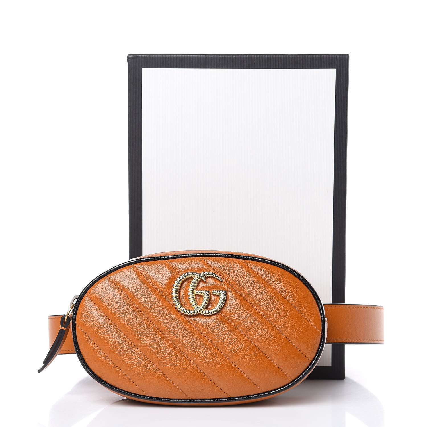 Gucci Vintage Effect Calfskin Matelasse Diagonal Torchon GG Marmont Belt Bag 85 34 Cognac 9 of 9