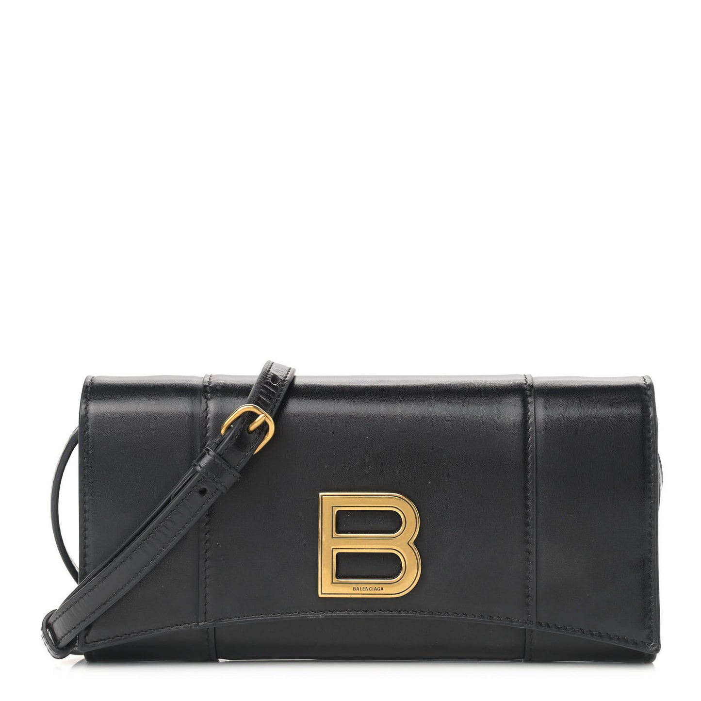 Smooth Calfskin Hourglass Continental Wallet On Strap Black