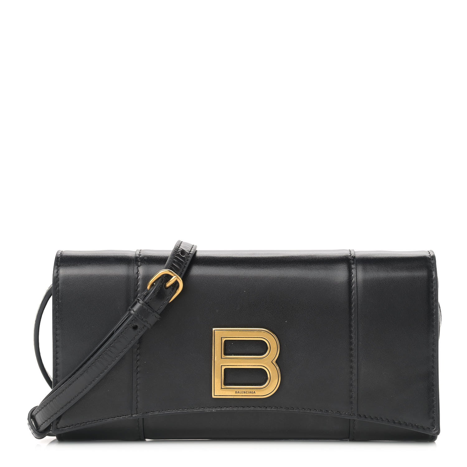 Balenciaga Smooth Calfskin Hourglass Continental Wallet On Strap Black 1 of 11
