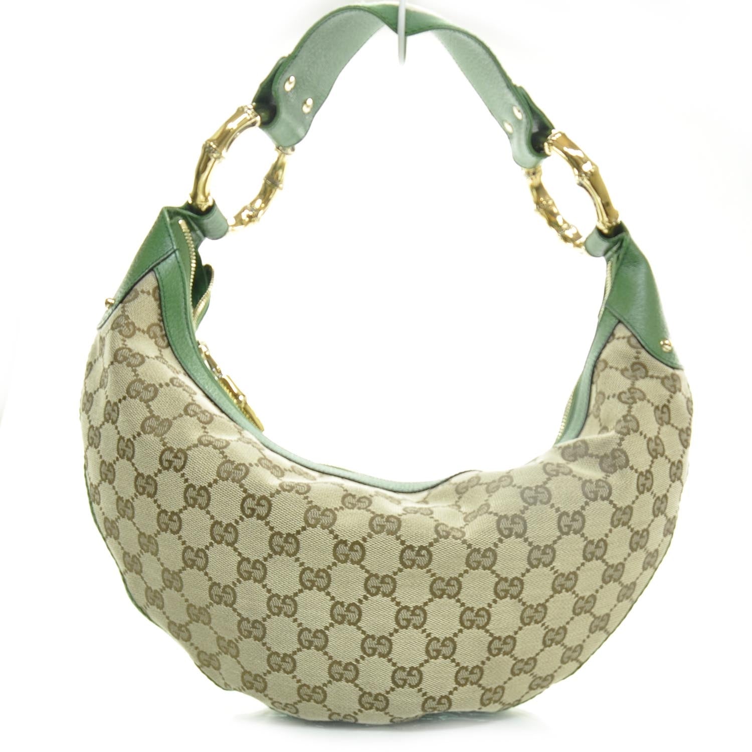Gucci Monogram Web Bamboo Ring Hobo Green 1 of 10