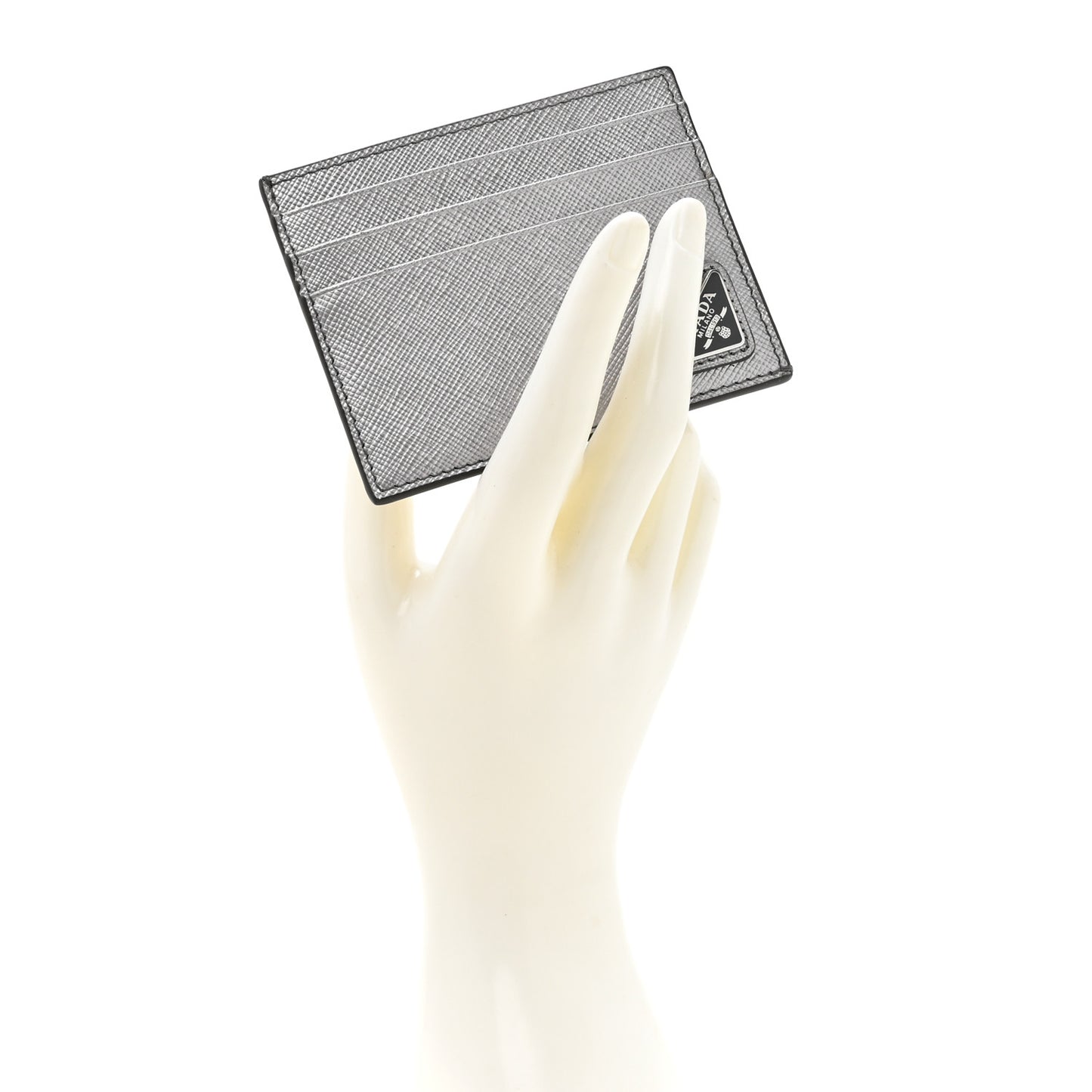 Metallic Saffiano Triangle Card Holder Cromo