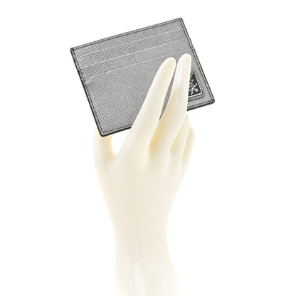 Prada Metallic Saffiano Triangle Card Holder Cromo 2 of 6