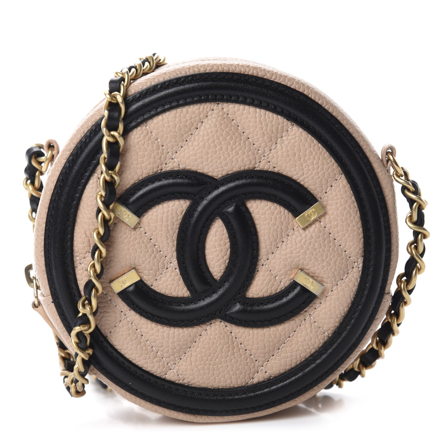 Chanel Caviar Quilted Round Filigree Crossbody Beige Black 1 of 11