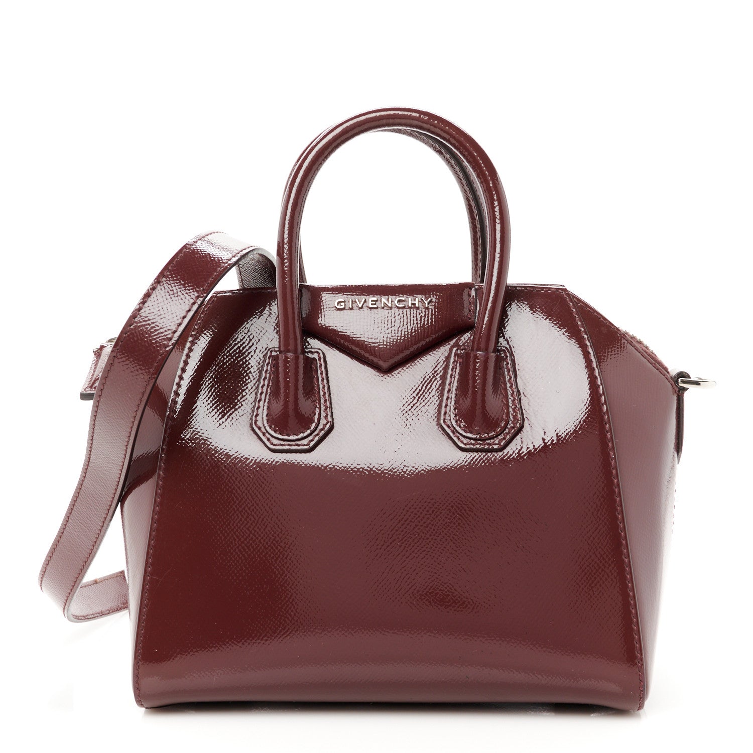 Givenchy Textured Patent Calfskin Mini Antigona Aubergine 1 of 12