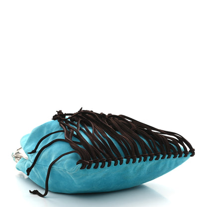 Valentino Garavani Suede Fringe Crystal Snake Ring Evening Bag Turquoise 4 of 9
