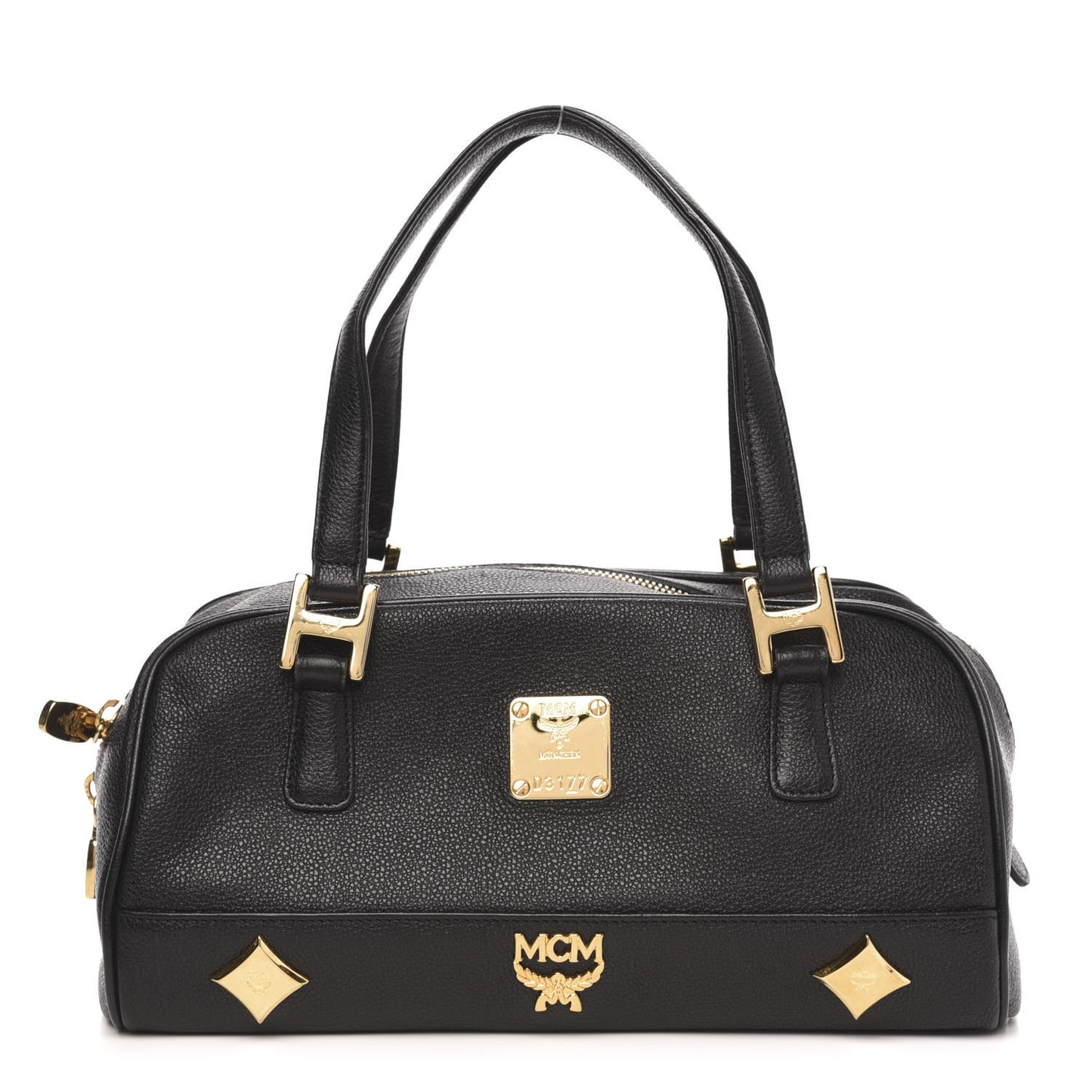 Grained Calfskin Studded Small Heritage Boston Bag Black
