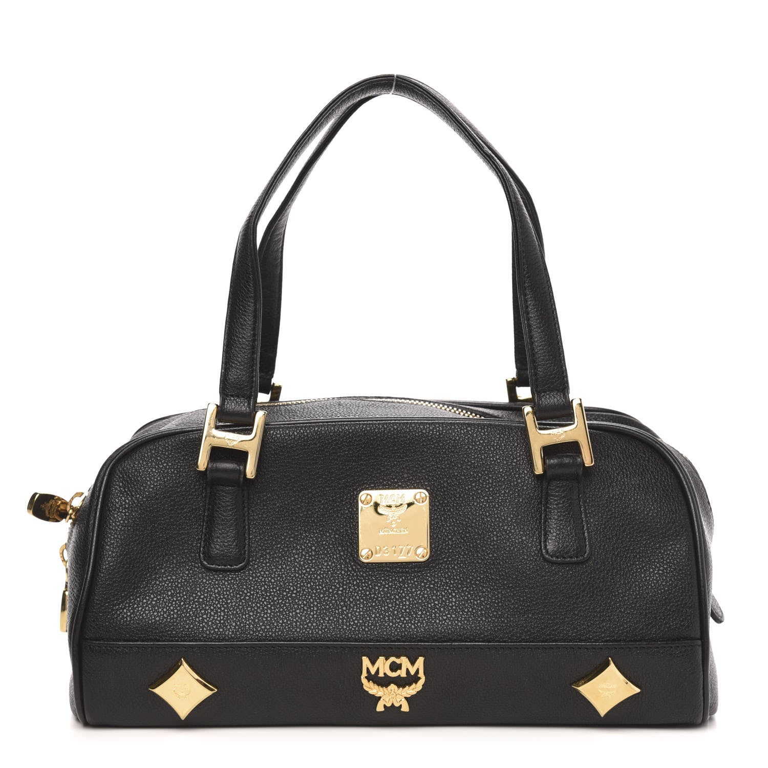 MCM Grained Calfskin Studded Small Heritage Boston Bag Black 1 of 9