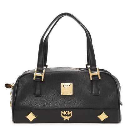 MCM Grained Calfskin Studded Small Heritage Boston Bag Black 1 of 9