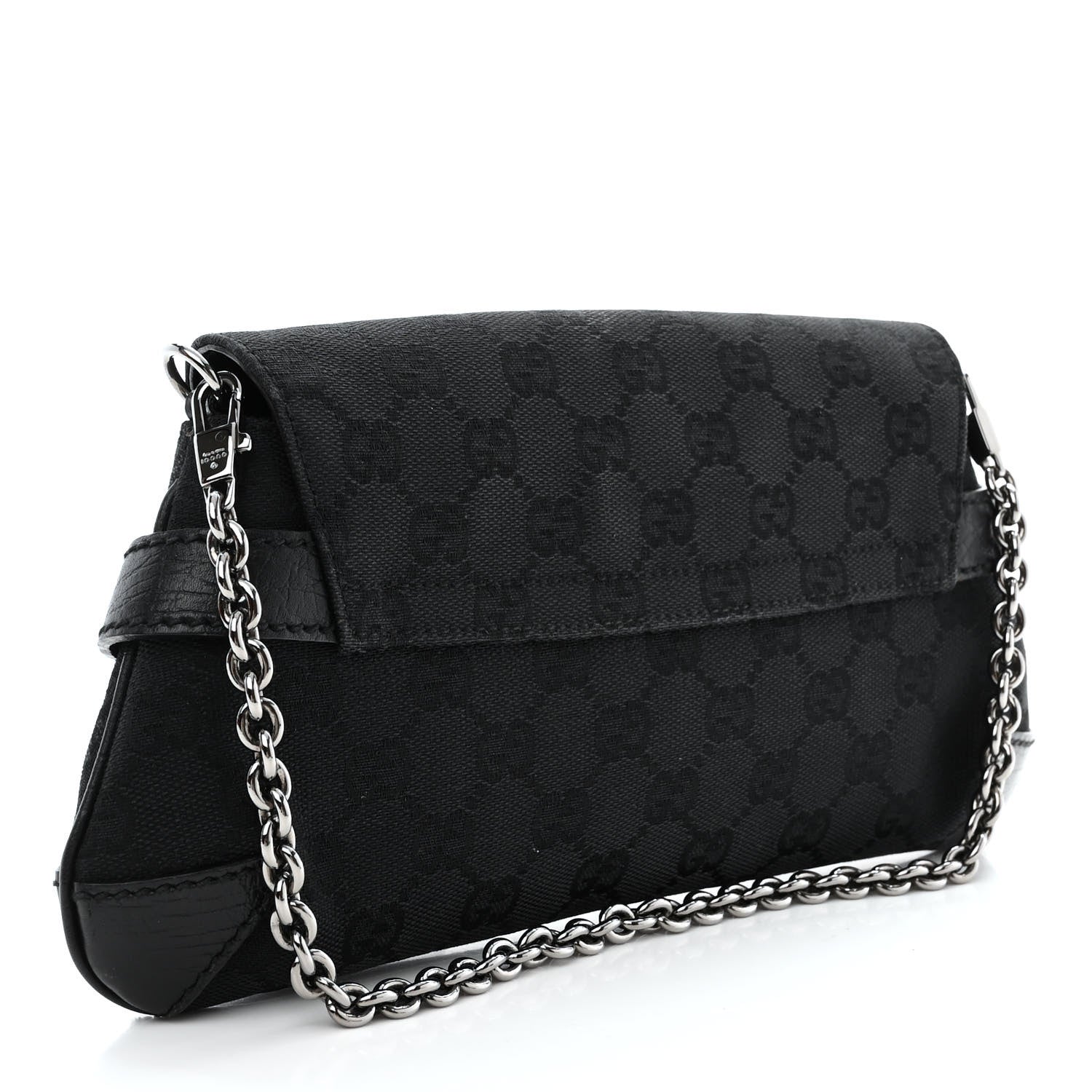 Gucci Monogram Horsebit Chain Clutch Black 3 of 11
