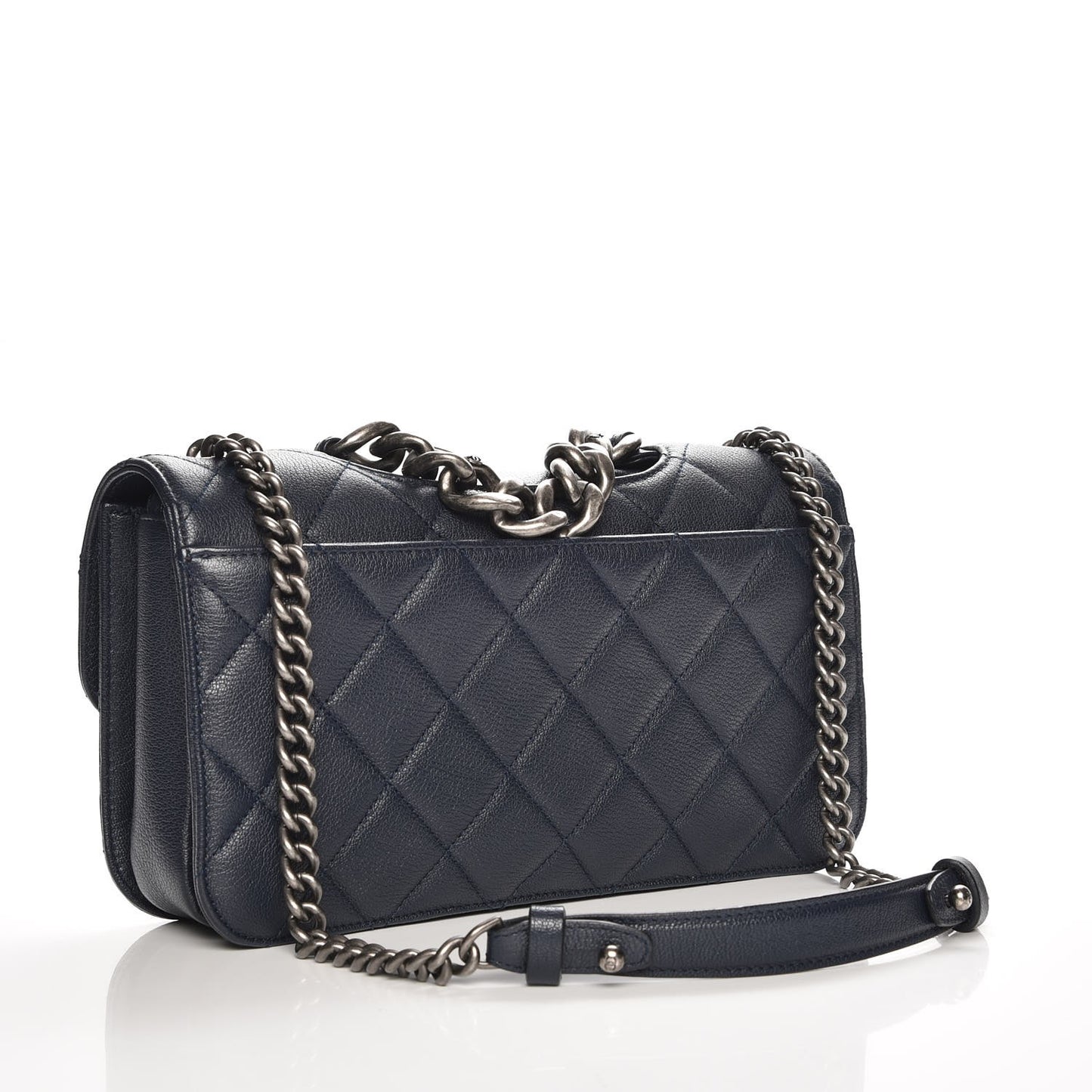 Goatskin Quilted Medium Perfect Edge Flap Navy Blue