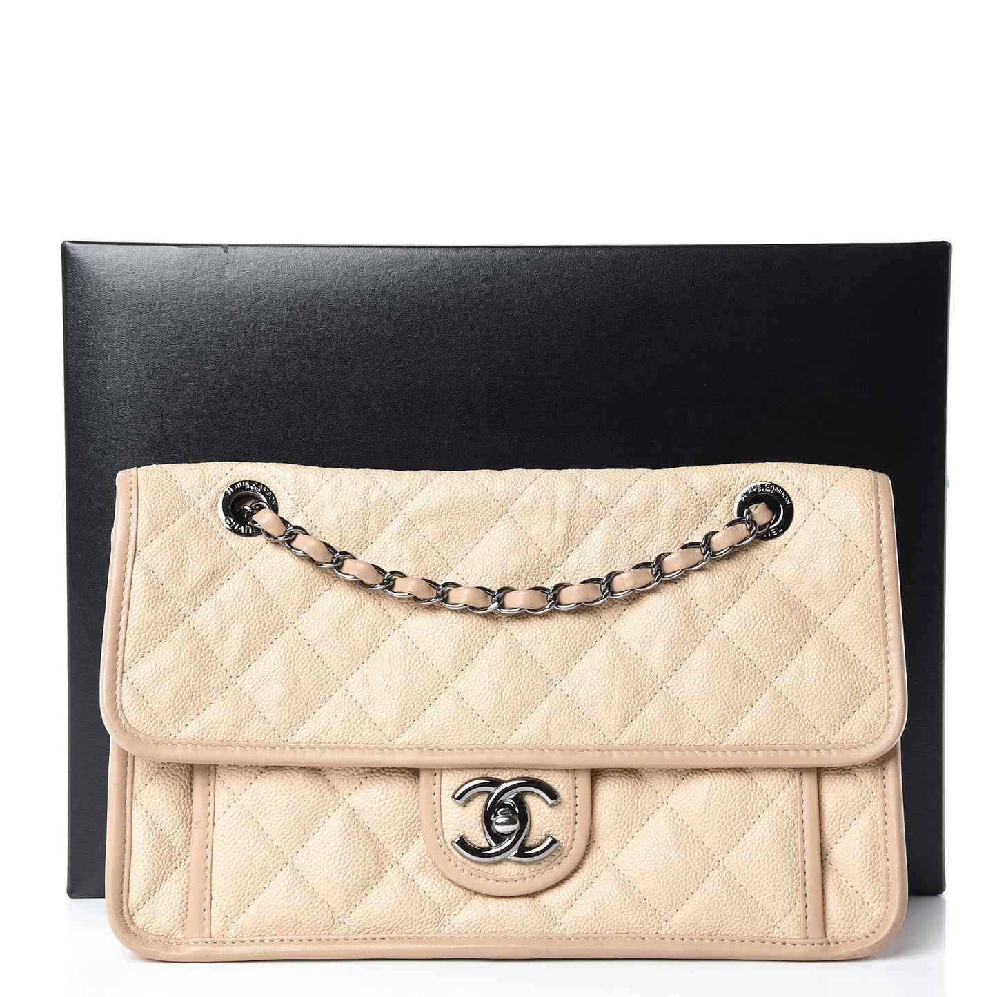 Caviar Quilted Medium French Riviera Flap Beige