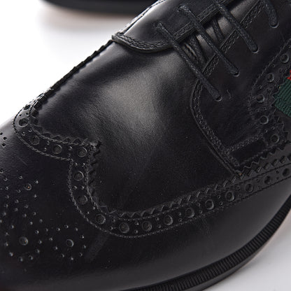 Gucci Calfskin Web Bee Embroidered Mens Wingtip Derby Loafers 8 Black 9 of 13