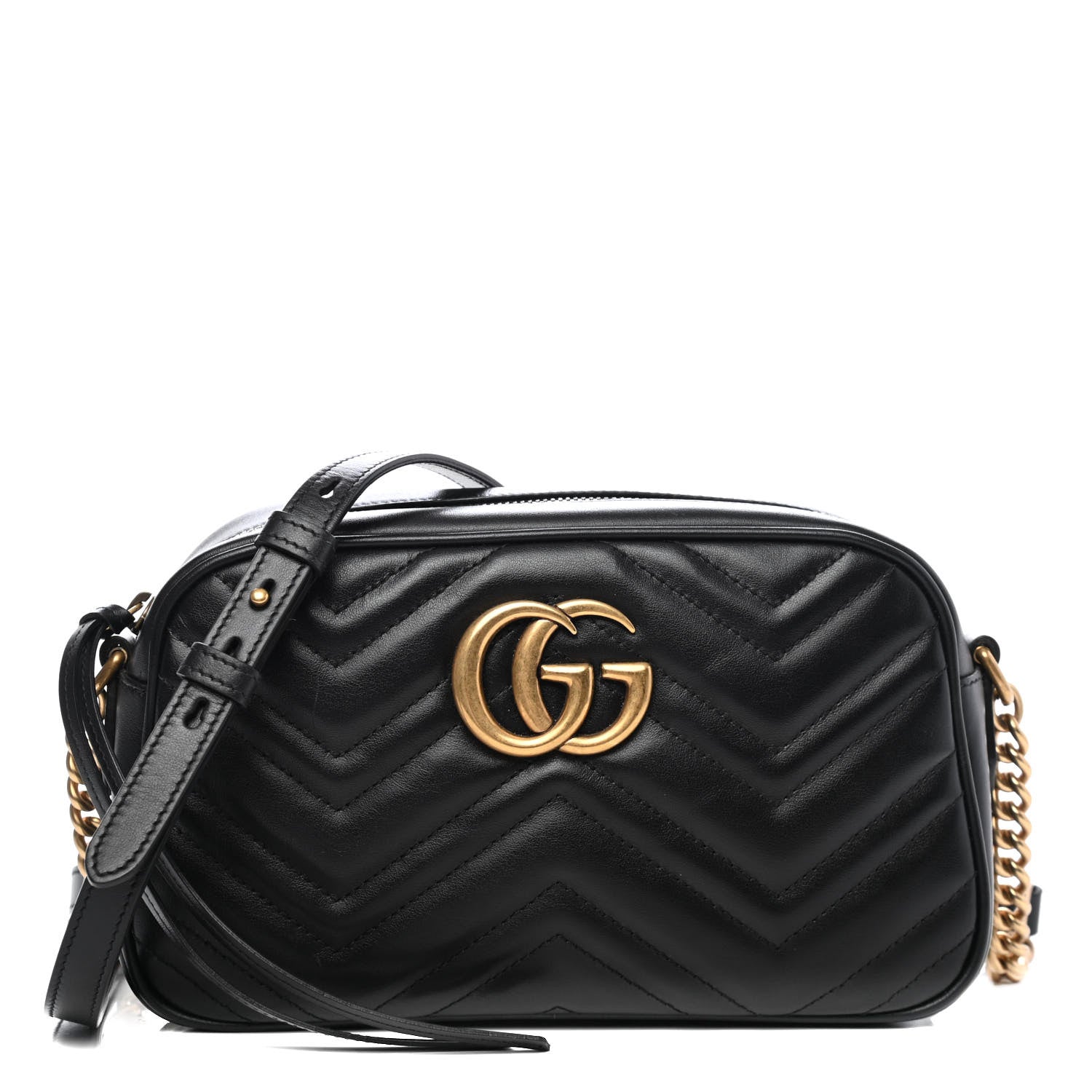 Gucci Calfskin Matelasse Small GG Marmont Chain Shoulder Bag Black 1 of 4