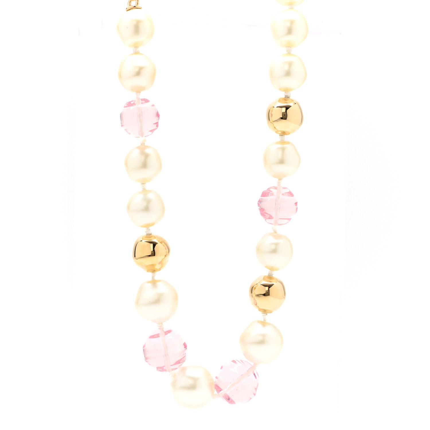 Chanel Metal Pearl CC Long Necklace Gold Pearly White Pink 1 of 5