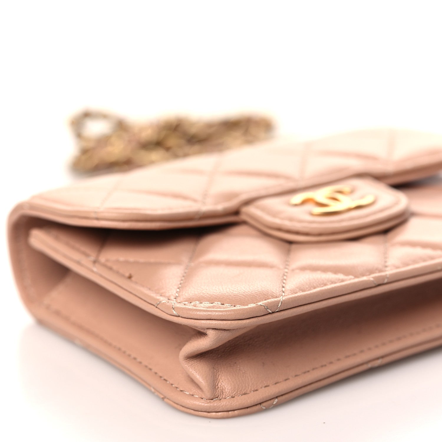 Chanel Lambskin Quilted Top Handle Flap Coin Purse With Chain Beige 9 of 11
