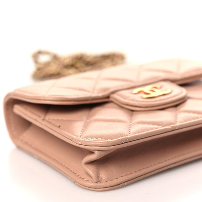 Chanel Lambskin Quilted Top Handle Flap Coin Purse With Chain Beige 9 of 11