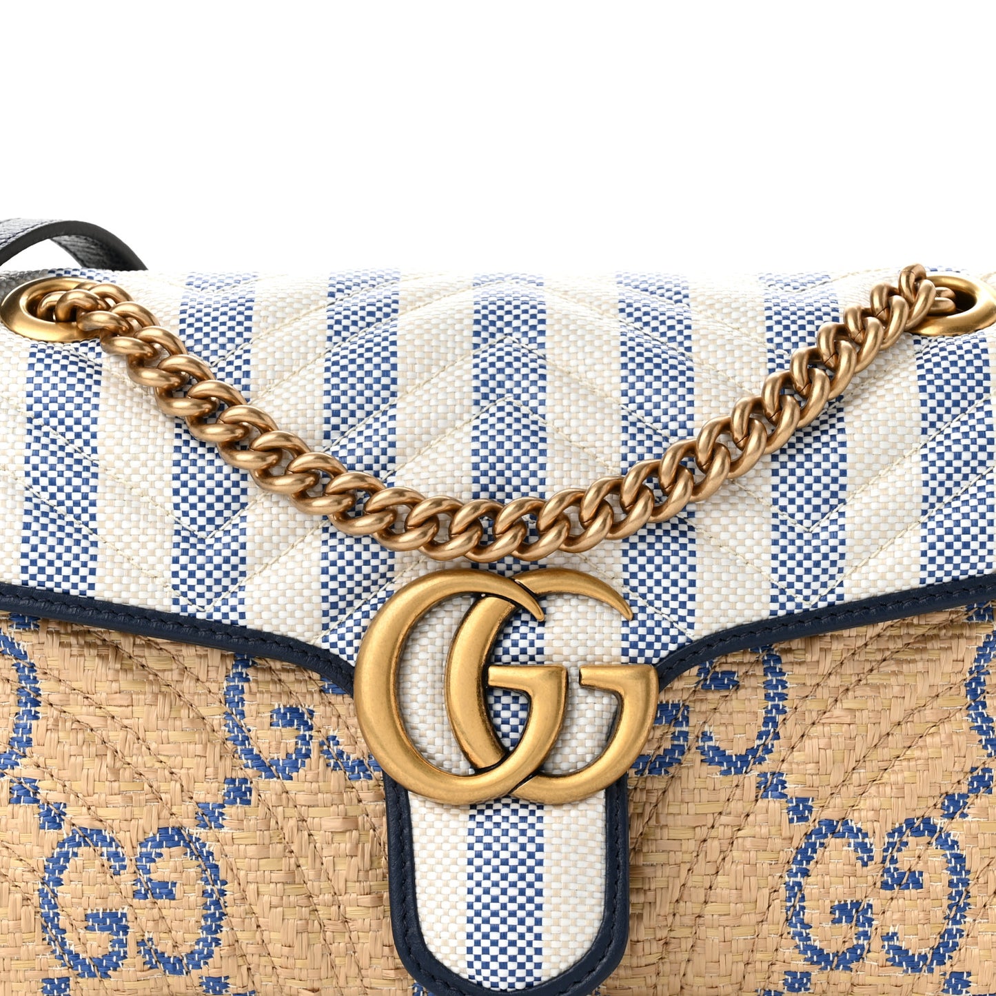 Raffia GG Monogram Matelasse Small GG Marmont Shoulder Bag Natural Royale Off White