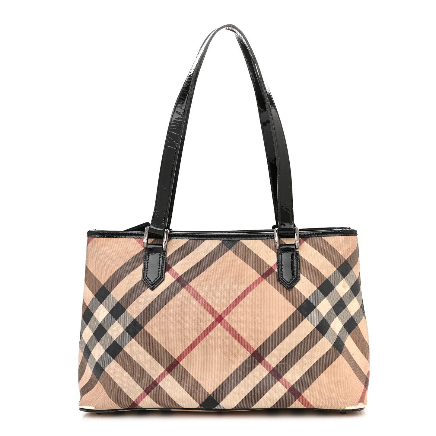 Patent Trim Nova Check Shopper Tote Black