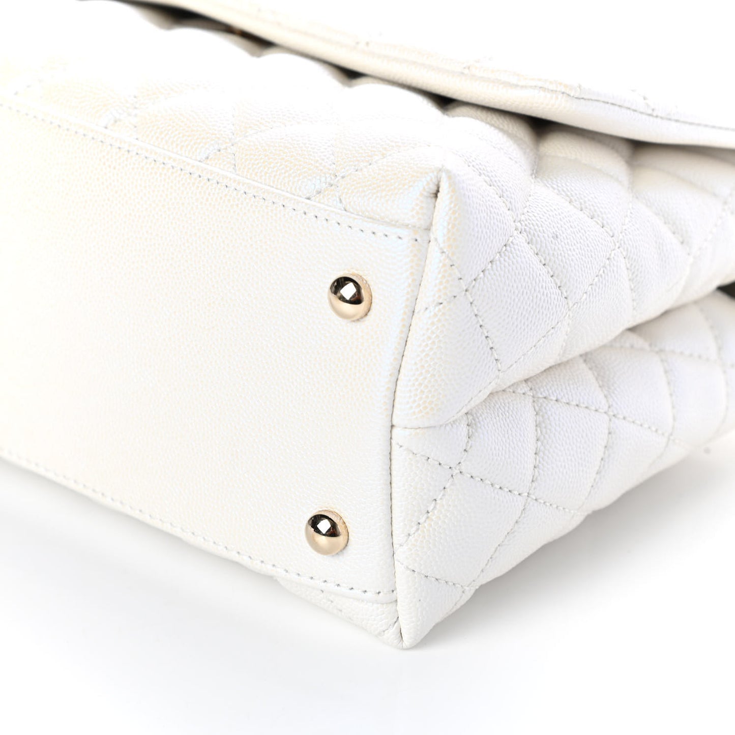 Iridescent Caviar Quilted Small Coco Handle Flap White