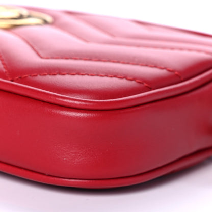 Gucci Calfskin Matelasse Mini GG Marmont Chain Crossbody Bag Hibiscus Red 10 of 11