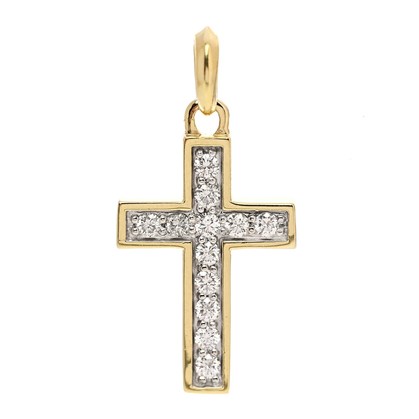 18K Yellow Gold Diamond 23mm Amulet Cross Pendant
