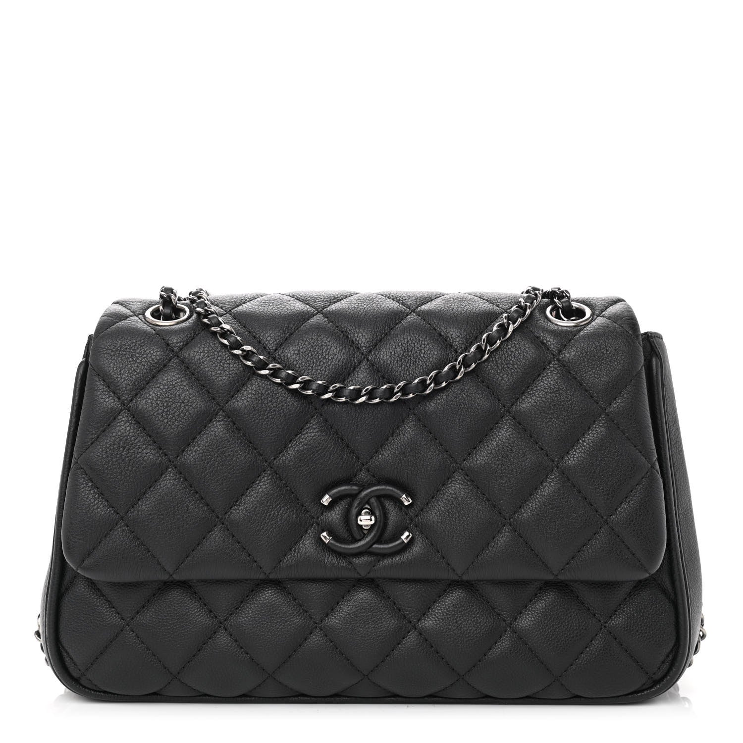 Chanel Calfskin Quilted Medium Frame in Chain Flap Black 1 of 10