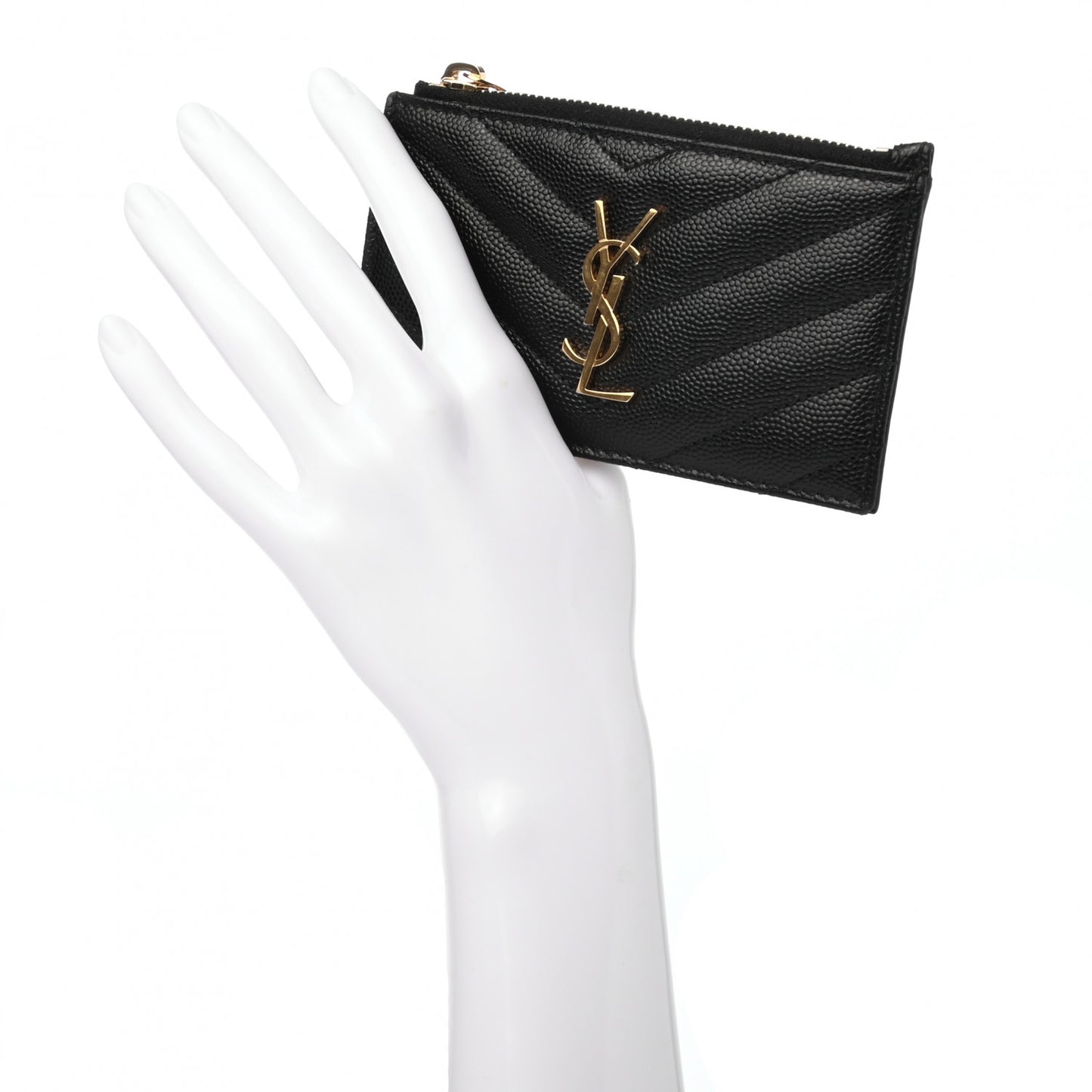 Grain De Poudre Matelasse Chevron Monogram Fragments Zippered Card Case Black