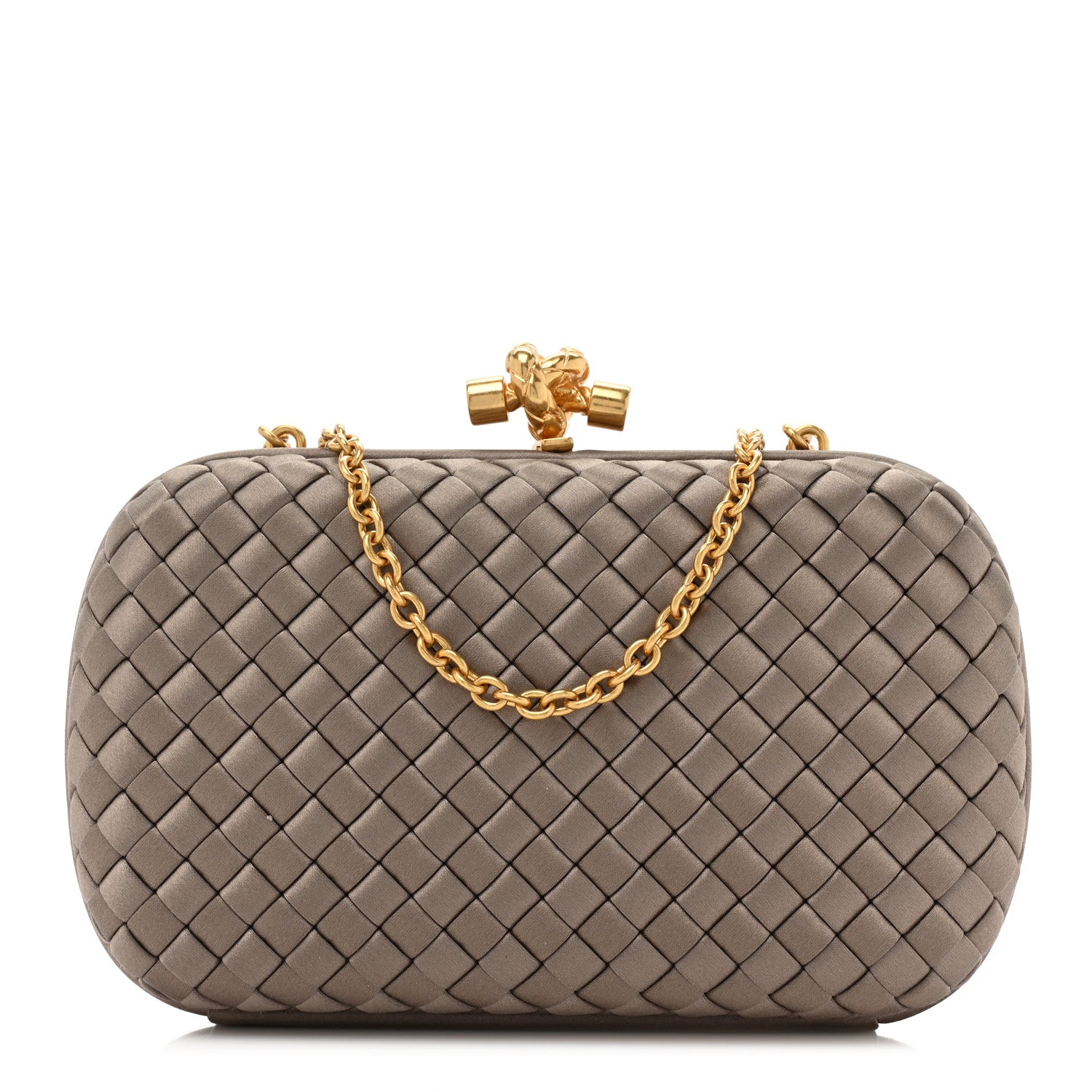 Bottega Veneta Satin Ayers Intrecciato Chain Knot Clutch 1 of 8