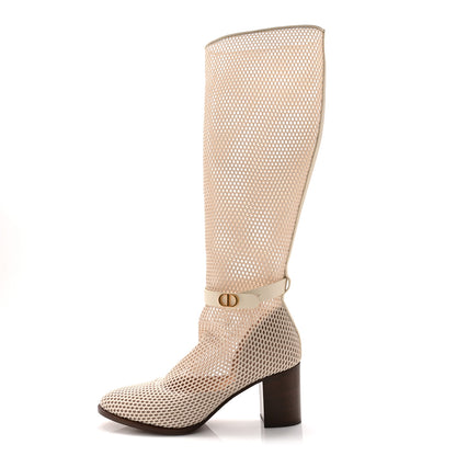 Christian Dior Empriente Mesh Montaigne Knee Boots 37.5 Off White 1 of 9