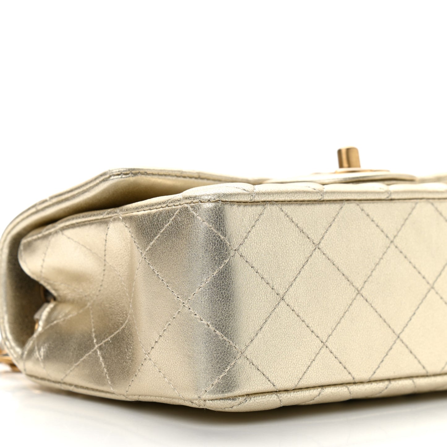 Metallic Lambskin Quilted Mini Rectangular Flap Gold
