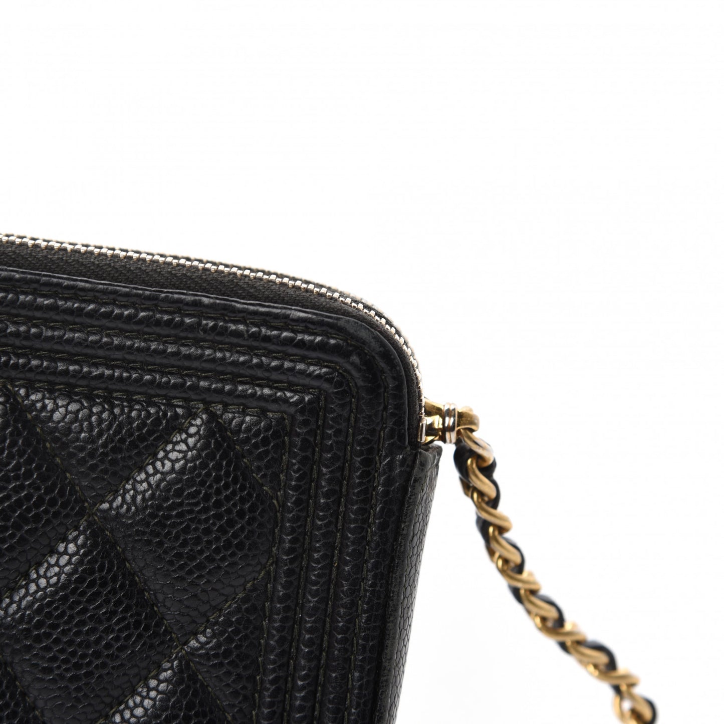 Caviar Quilted Small Boy Clutch With Chain Black