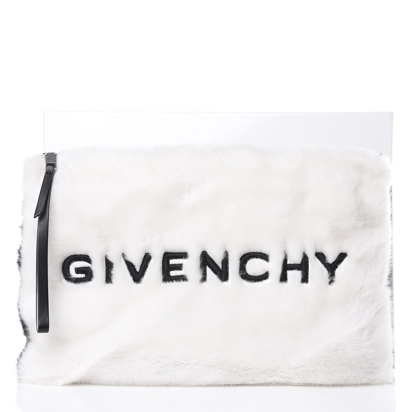 Faux Fur Two Tone Large GV3 Pouch Wristlet Black White