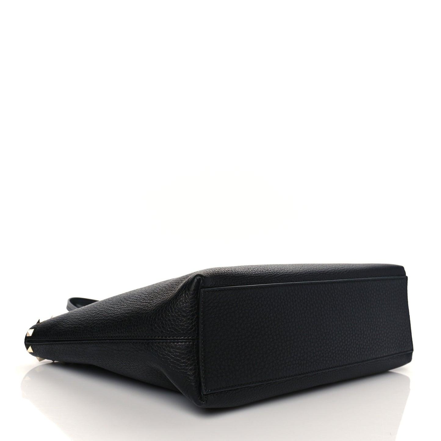 Grained Calfskin Small Rockstud Shoulder Tote Black