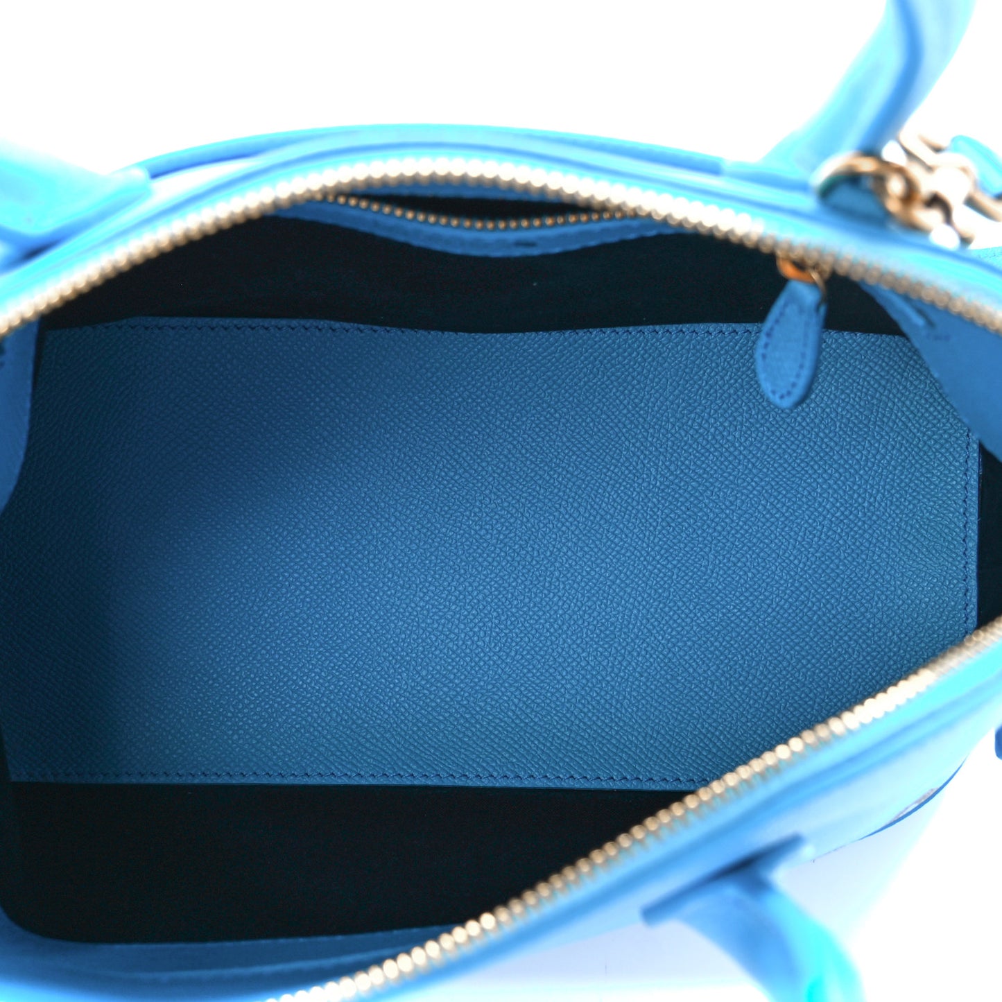 Signature Grained Calfskin Logo S Ville Top Handle Bag Bleu Turquoise