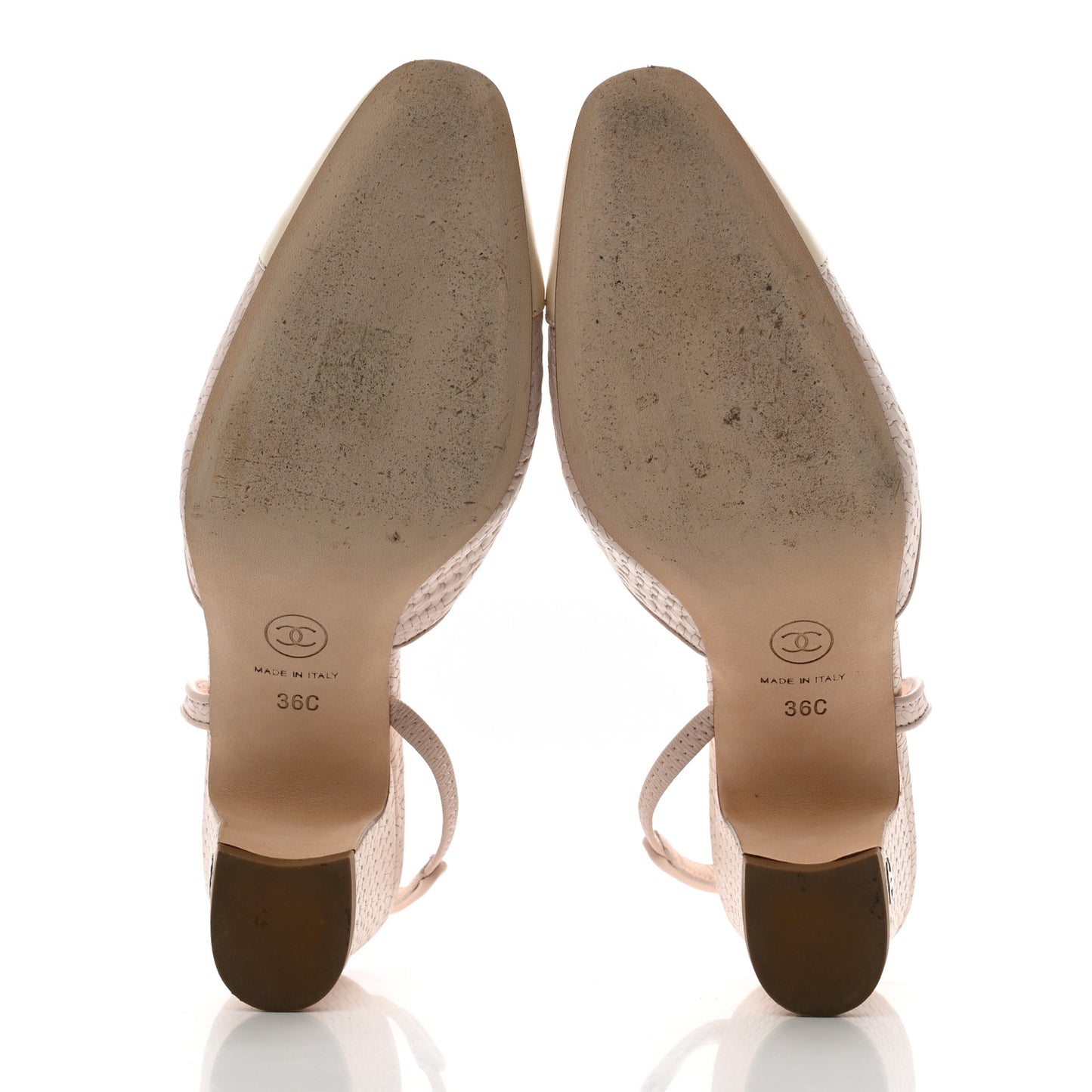Woven Plastic Lambskin Cap Toe CC Slingback Pumps 36 Light Pink