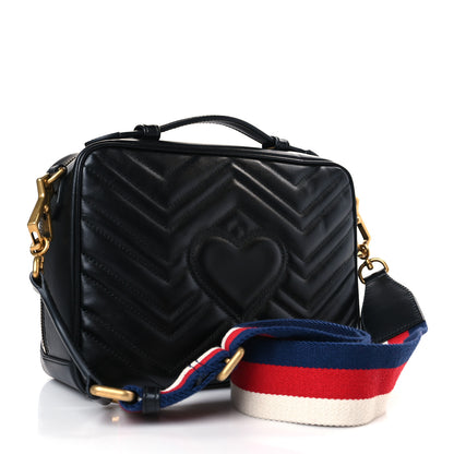 Gucci Calfskin Matelasse Sylvie Web Small GG Marmont Top Handle Shoulder Bag Black 3 of 9