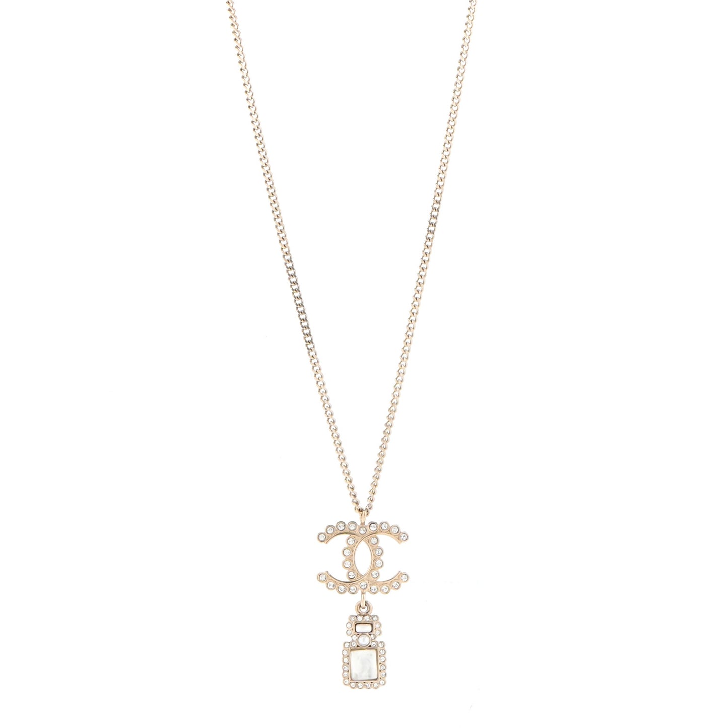 Crystal Pearl CC Necklace Pearly White Gold