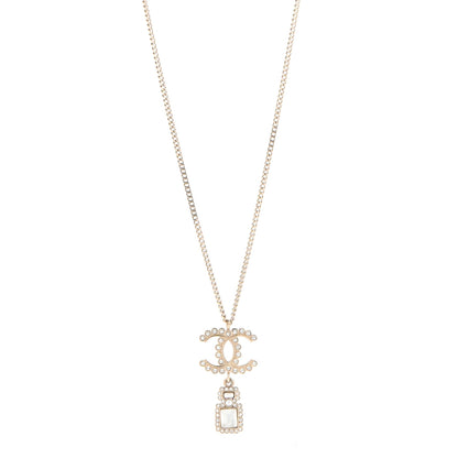 Chanel Crystal Pearl CC Necklace Pearly White Gold 1 of 6