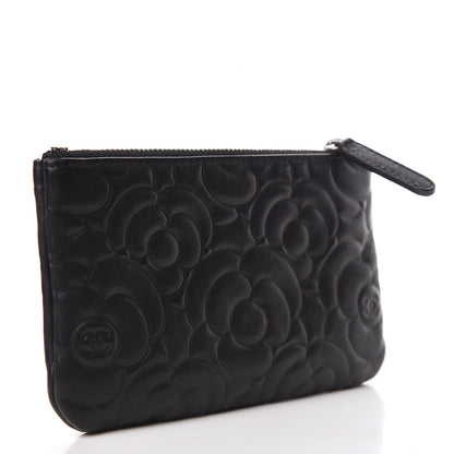 Chanel Goatskin Camellia Embossed Cosmetic Pouch Black 3 of 10