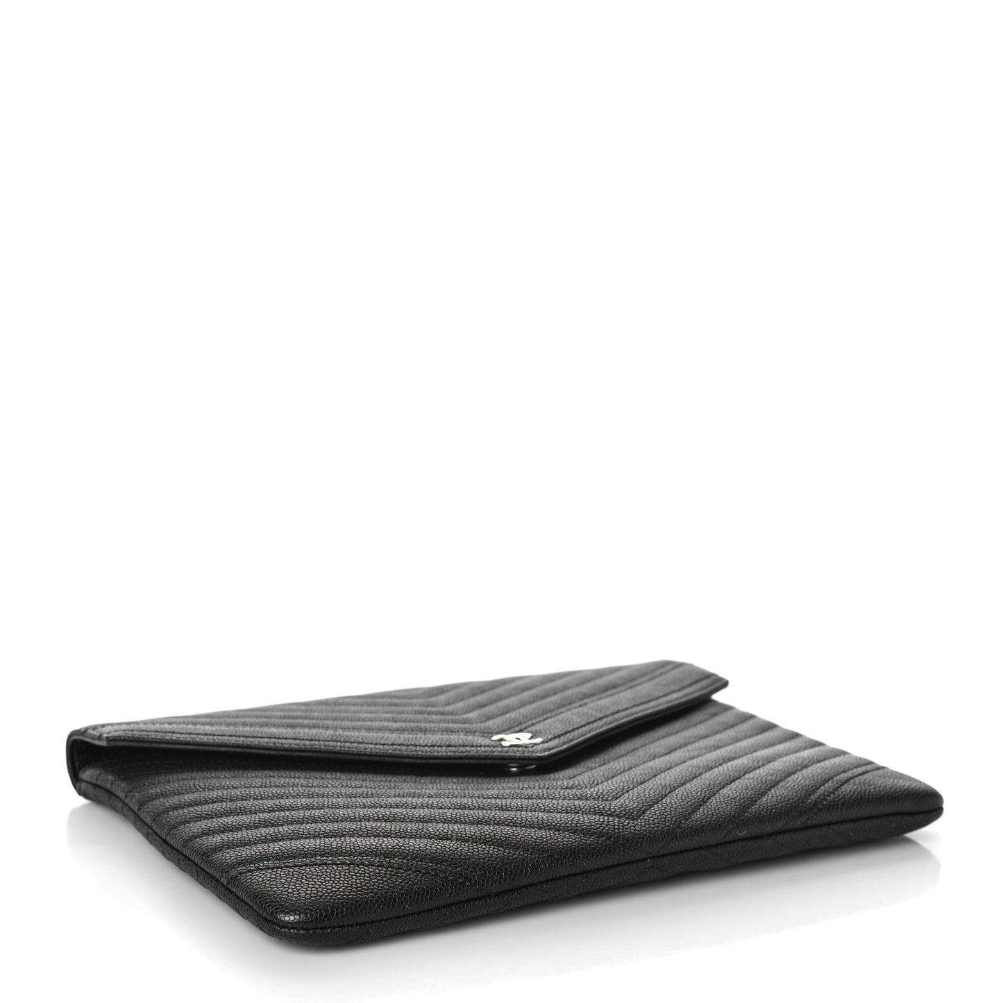 Calfskin Chevron Quilted Small Envelope Clutch Black