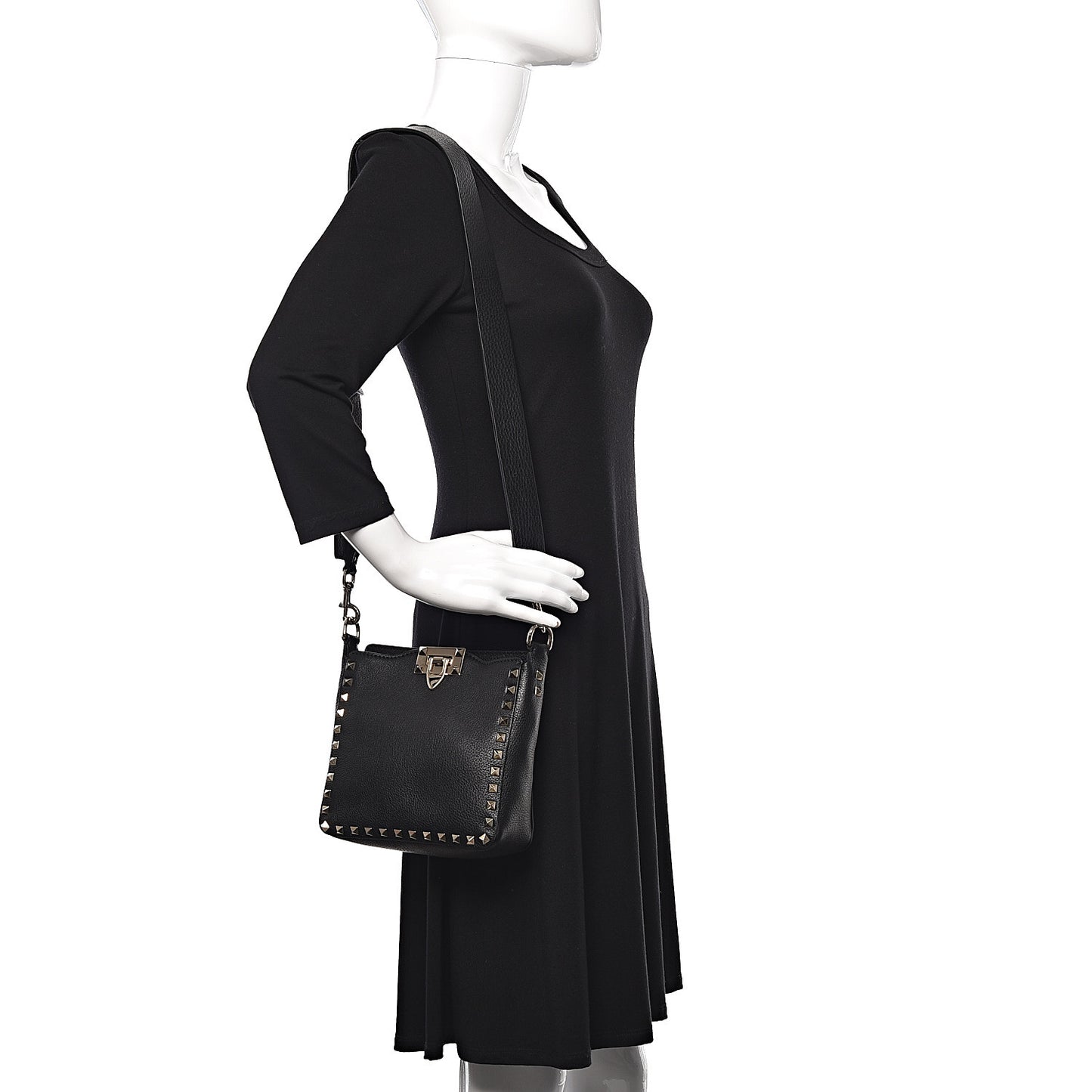 Pebbled Calfskin Mini Rockstud Flip-Lock Messenger Bag Black
