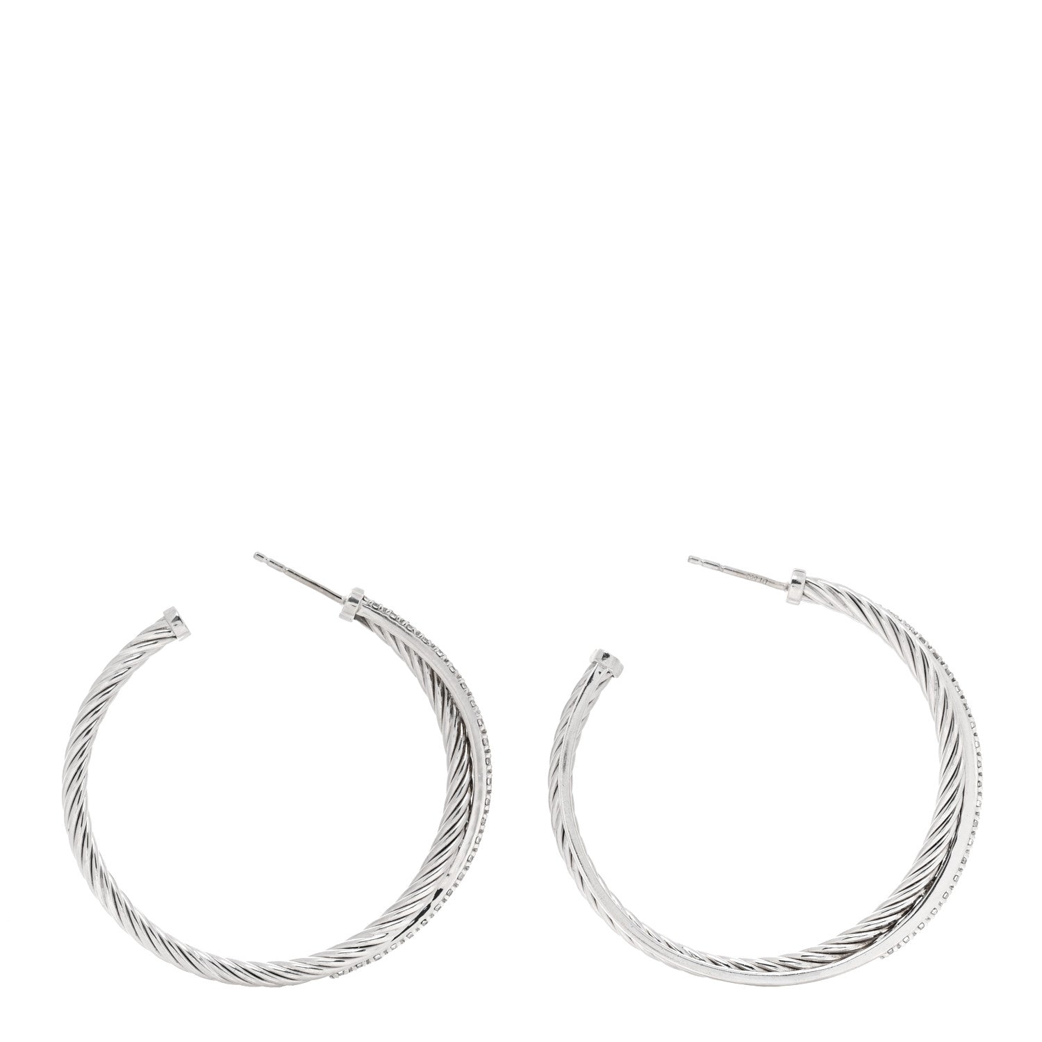 David Yurman Sterling Silver Diamond Extra Large Crossover Hoop Earrings 3 of 5