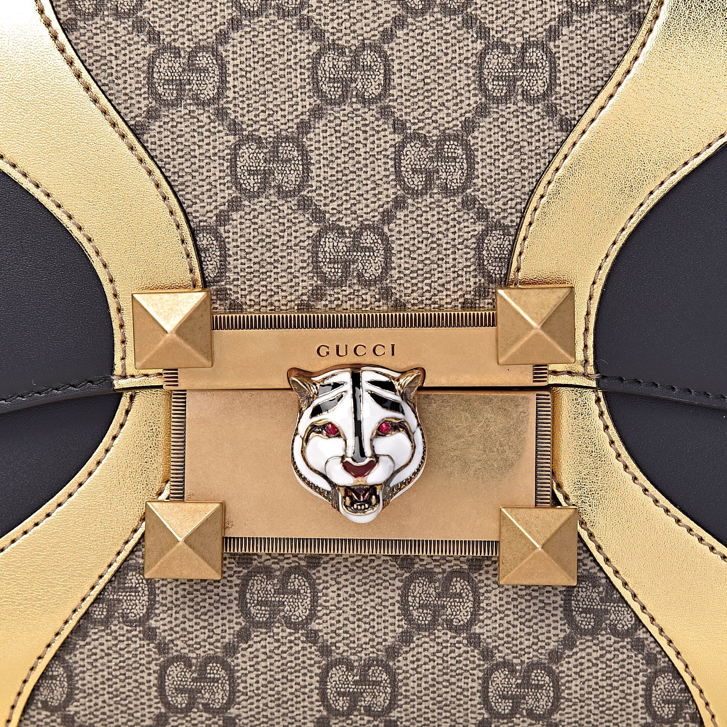 Gucci GG Supreme Monogram Small Osiride Top Handle Bag Black Gold 12 of 12