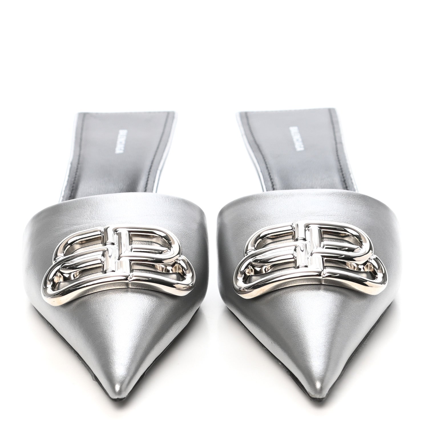 Balenciaga Metallic Nappa BB Square Knife Pointed Toe 40mm Mules 37 Silver 2 of 8