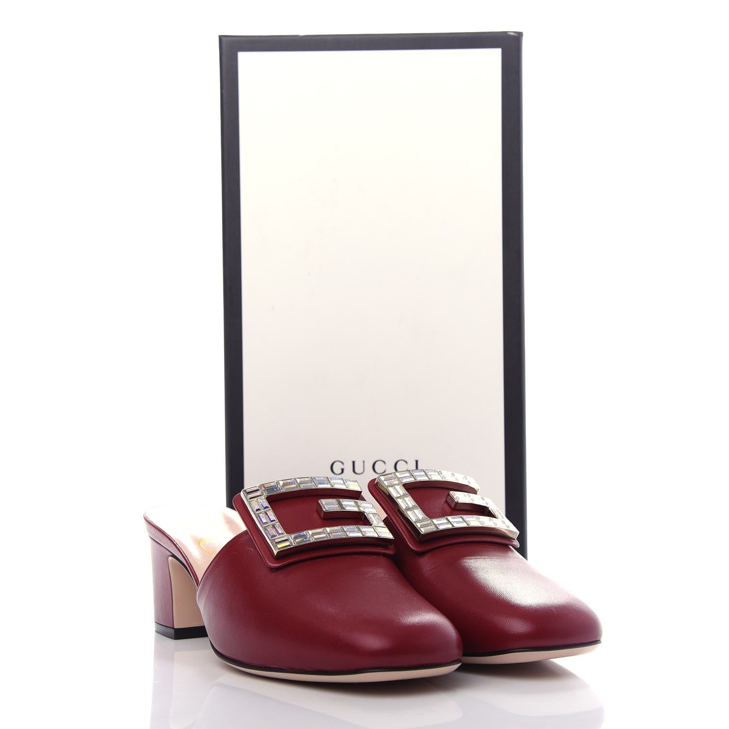Gucci Malaga Kid Crystal Square G Madelyn Mules 37.5 Romantic Cerise 11 of 11