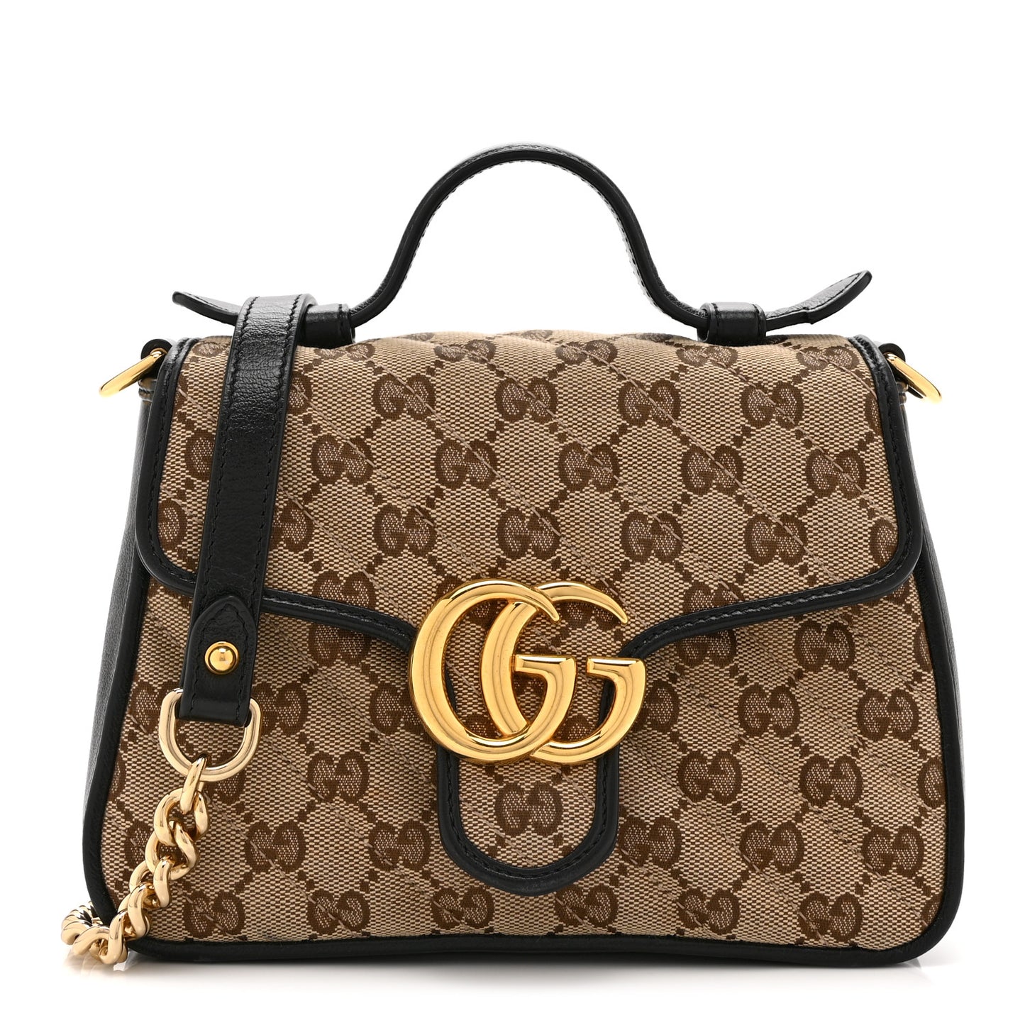 Monogram Azalea Calfskin Matelasse Diagonal Mini GG Marmont Top Handle Shoulder Bag Beige Ebony Black