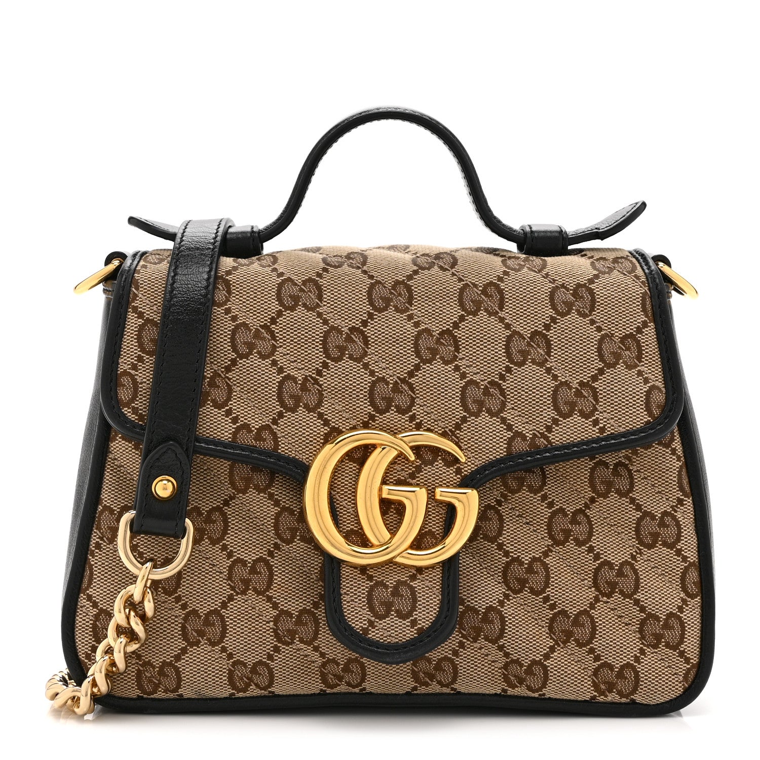 Gucci Monogram Azalea Calfskin Matelasse Diagonal Mini GG Marmont Top Handle Shoulder Bag Beige Ebony Black 1 of 11