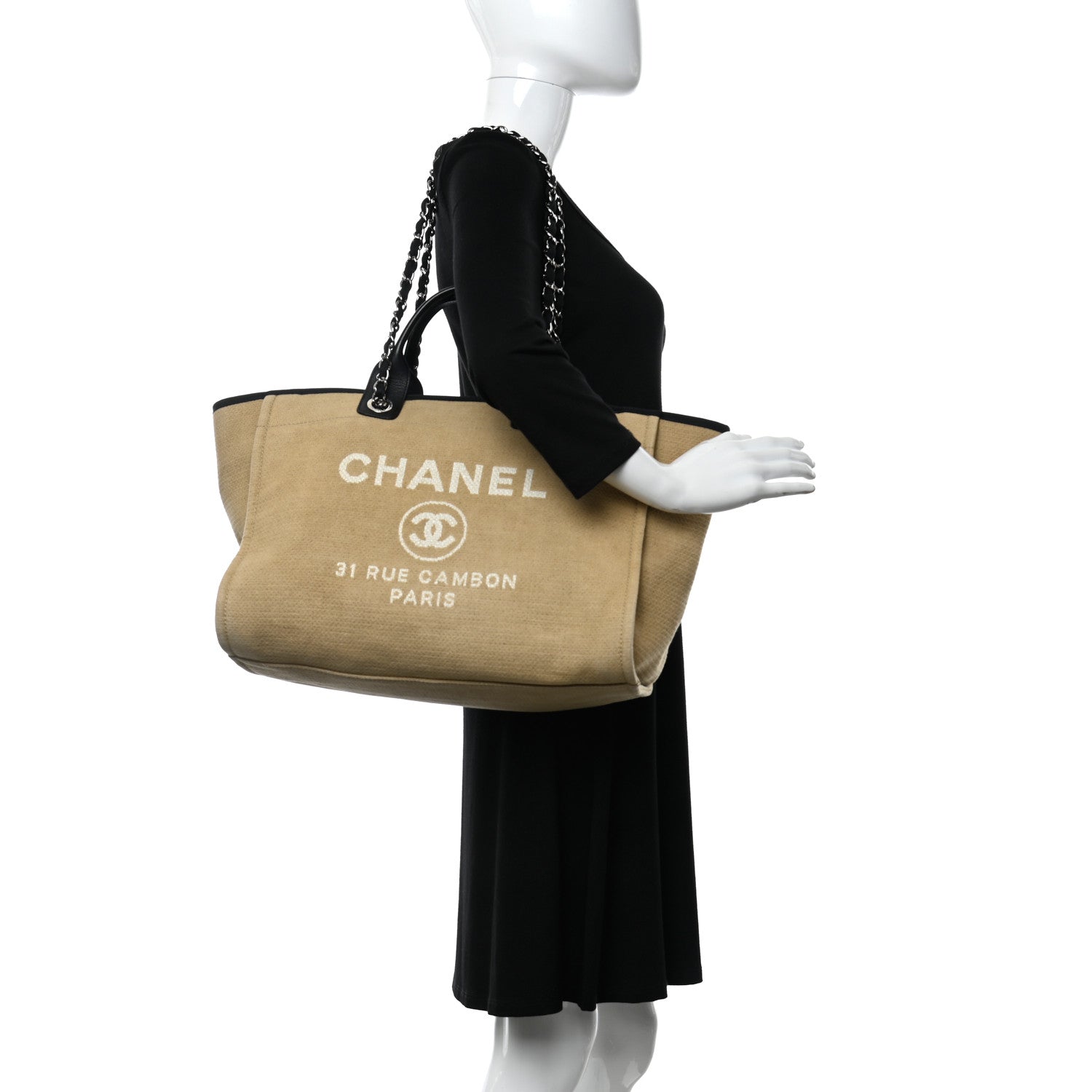 Chanel Canvas Medium Deauville Tote Beige Black 3 of 11