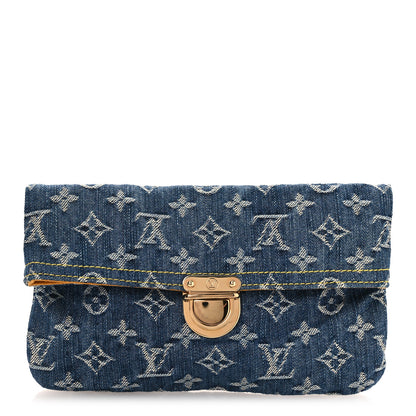 Louis Vuitton Monogram Denim Pochette Plat Clutch Blue 1 of 11