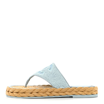 Chanel Terry Cloth CC Thong Sandals 40.5 Light Blue 1 of 9
